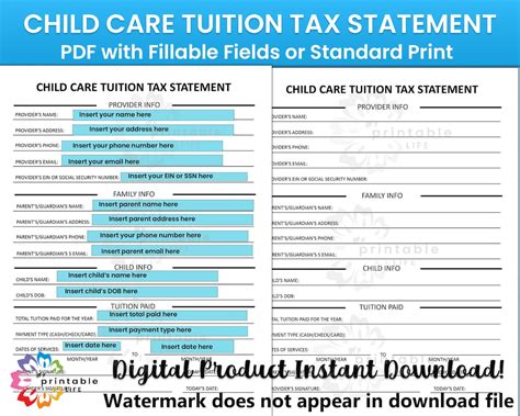 Child Care Tax Statement Form Daycare Or Childcare Printable Tuition