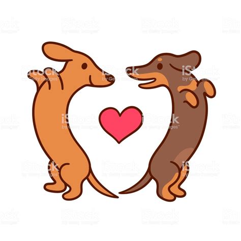 Cute Cartoon Dachshunds In Love Adorable Wiener Dogs Looking At Each