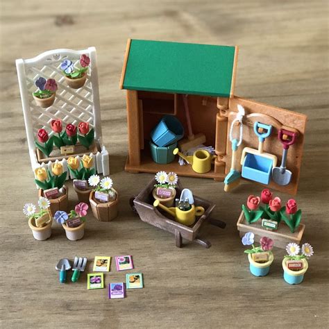 Set includes vegetable patch, hose pipe, rake and a variery of vegetables. Sylvanian Families Retired Flair Garden Shed Set RARE 100% ...
