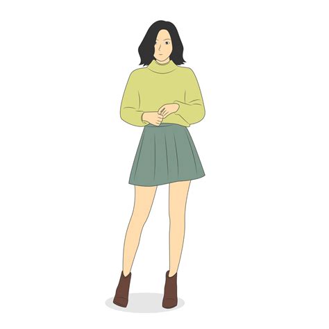 Female Cartoon Character Wearing Sweater And Mini Skirt 7410778 Vector Art At Vecteezy