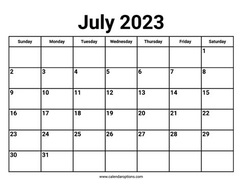 July 2023 Calendars Calendar Options