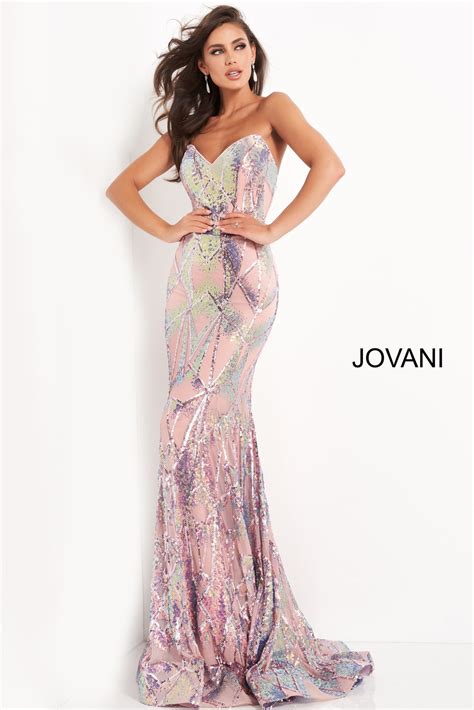 Jovani 05100 Pink Sequin V Neck Dress