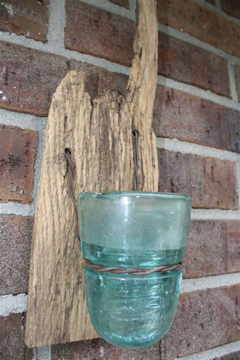 Barn Wood Recycled Candle Sconces With A Clear Vintage Insulator 15