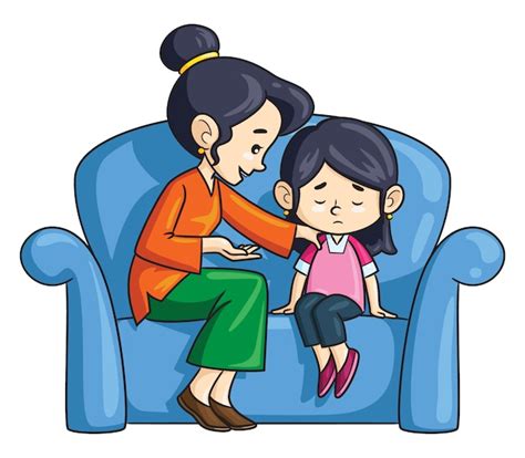 Madre De Dibujos Animados Aconseja A Su Hija Vector Premium