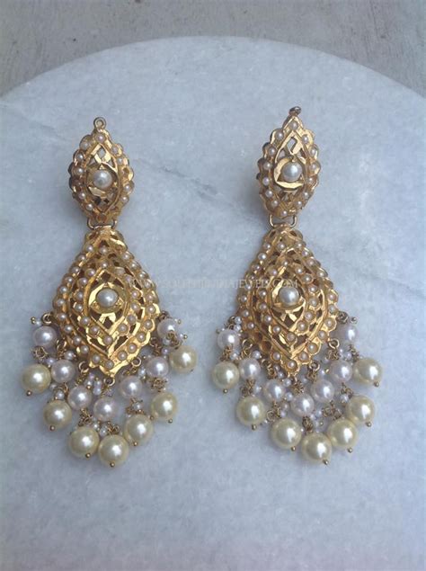 Gold Pearl Dangler Earrings South India Jewels