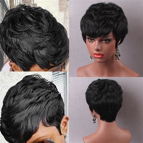 16 Off Short Straight Layered Cut Capless Human Hair Wig Rosegal