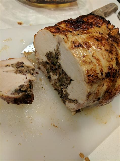 Add 2 cups each diced onions and celery, 2 chopped apples and 1 tablespoon each minced sage and thyme;. homemade chicken galantine stuffed with wild rice and ...
