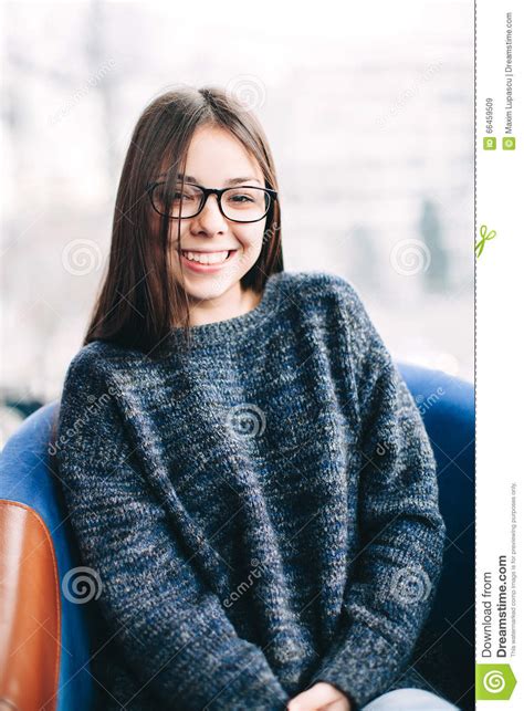 Portrait Of Pretty Young Woman Wearing Eyeglasses Stock Image Image