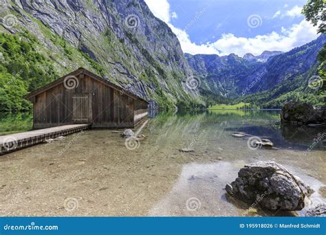 Boathouse At Obersee Lake Behind The Watzmann Massif Salet At