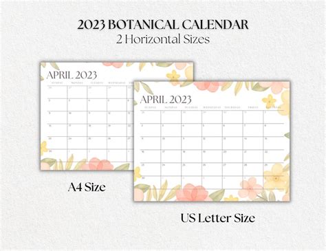 Editable Printable 2023 Botanical Monthly Calendar Etsy