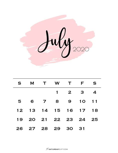 Cute July 2021 Calendar Printable