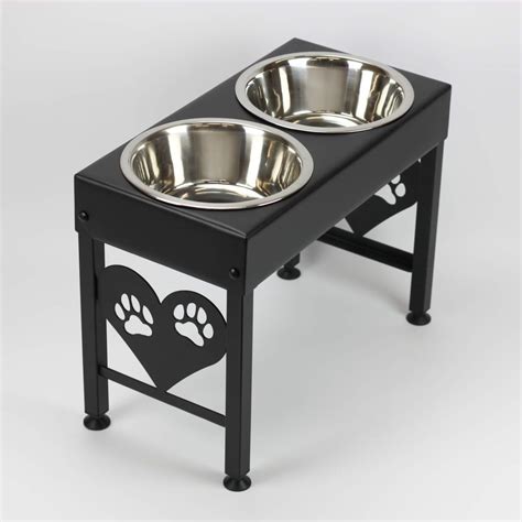 Elevated Dog Bowls Raised Steel Pawprint Feeder Stand Large