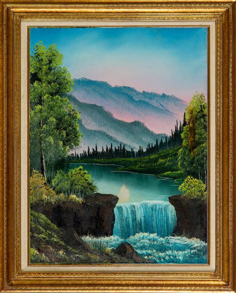 Bob Ross Mountain Waterfall Signed Original Painting Contemporary