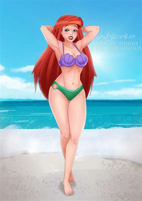 Rule 34 Ariel Beach Belly Button Bikini Disney Disney Princess Green