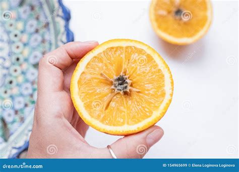 Spoiled Orange The Black Middle Inside The Fruit Stock Image Image