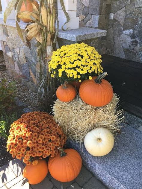 Decorating With Gourds And Pumpkins Mums And Hay Bales Fall