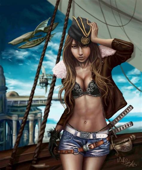 mistress of seven sea picture 2d fantasy woman girl steampunk airships pirate woman