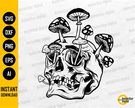 Mushroom Skull Svg Skeleton Svg Mystical Decal T Shirt Etsy