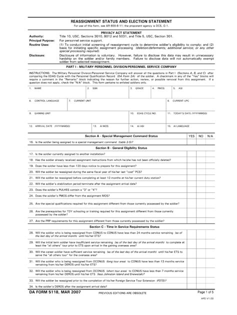 2007 Form Da 5118 Fill Online Printable Fillable Blank Pdffiller