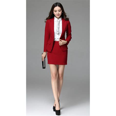 New Red Womens Business Skirt Suits Female Office Uniform Formal Dinner