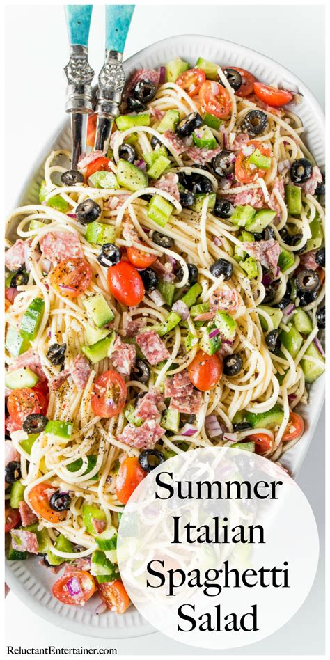Easy, delicious summer spaghetti salad recipe with all your favorite ingredients! A Summer Italian Spaghetti Salad recipe with Italian ...
