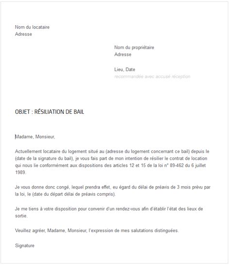 Lettre Type Gratuite Pour Résiliation De Bail Immo Lyon