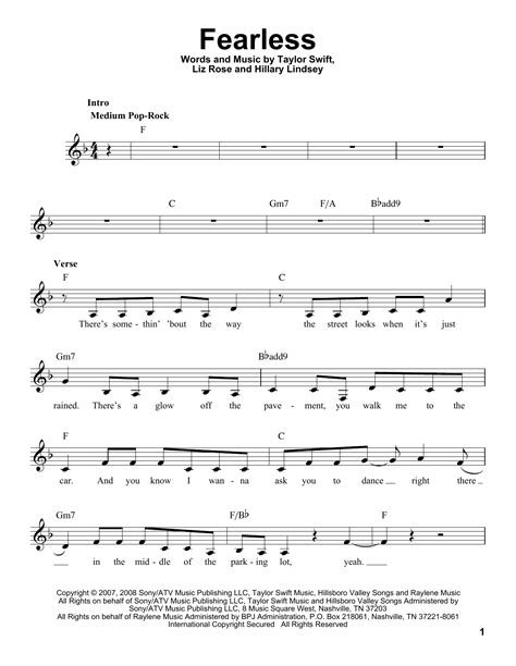 Fearless Sheet Music Taylor Swift Pro Vocal