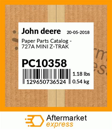 Pc10358 Paper Parts Catalog 727a Mini Z Trak Fits John Deere