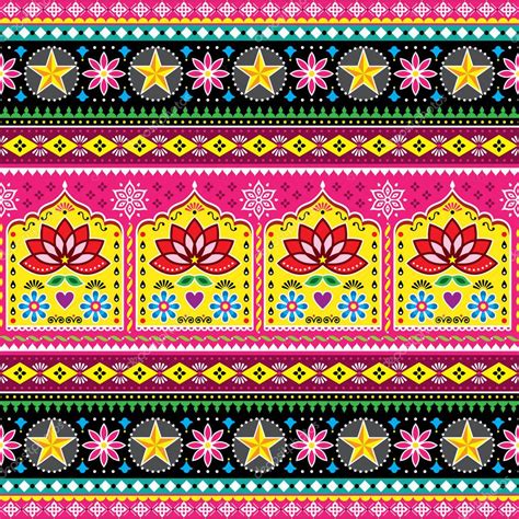 Indian Truck Art Floral Seamless Folk Art Pattern Pakistani Jingle