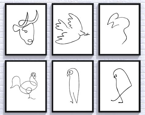 One Line Art Animal Sketch Set Of 6 Prints Pp Drawings Etsy