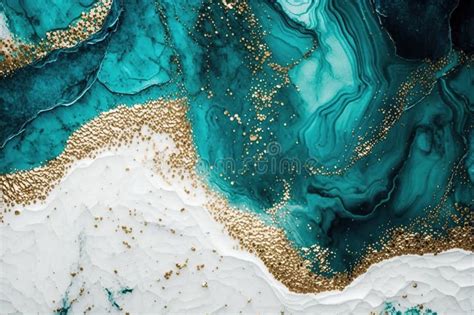 Teal White And Gold Glitter Marble Texture Background Generative Ai