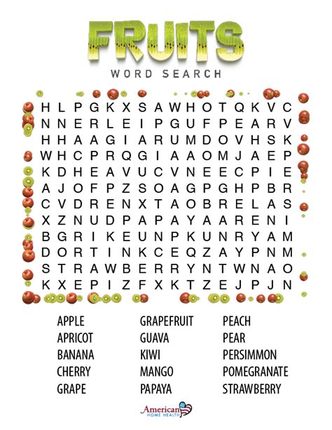 Fruits Word Search Puzzle For People With Dementia Easy Format
