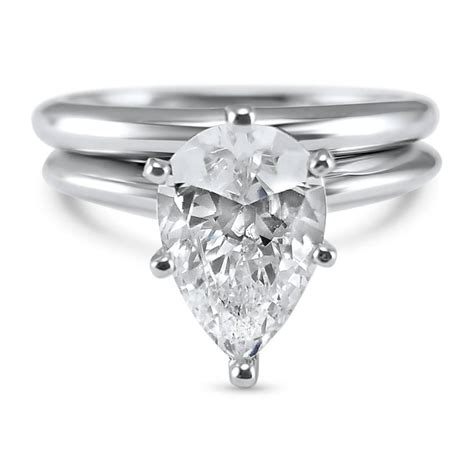 14k White Gold Pear Cz Cubic Zirconia Engagement Ring 6 Prong Etsy