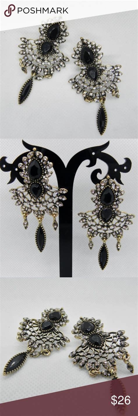 Gold Plated Black Crystal Chandelier Earrings Chandelier Drop Earrings