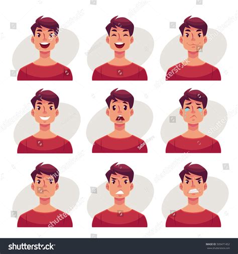 Young Man Face Expression Set Cartoon Stock Vector Royalty Free