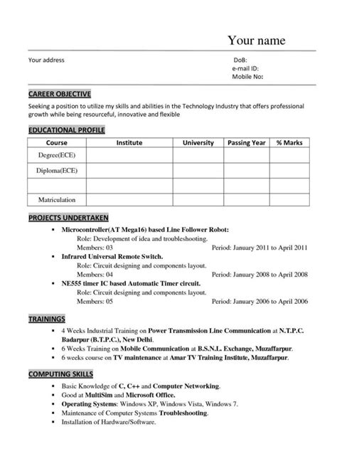 Looking for a challenging career which demands the best of my professional ability in terms of, technical and analytical skills, and helps me in broadening and enhancing my current skill and knowledge. Resume Format for Freshers Mechanical Engineers Pdf Free ...