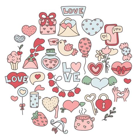 Valentine Day Set Love Holiday Bundle Of Valentines Day Isolated