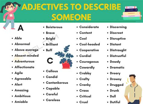 Adjectives To Describe Someone Vocabulary Word List Fluent Land