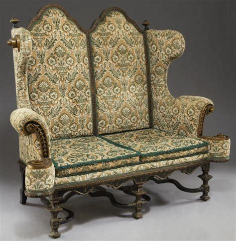 Furniture Settee William And Mary Style Ebonized And Parcel Gilt