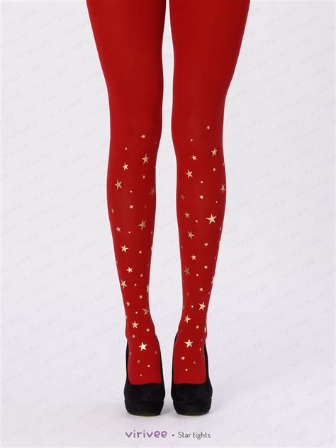 Red Star Tights With Gold Or Silver Print Virivee Tights Unique Tights Designed And Made In