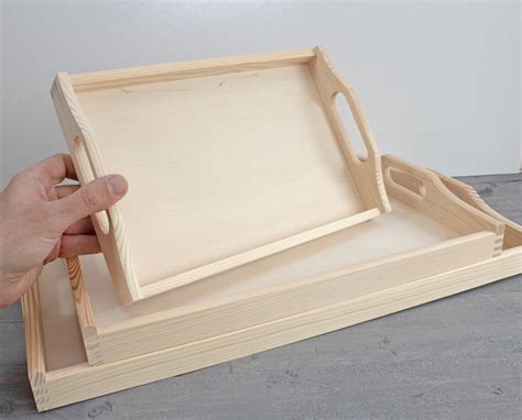 Set F 3 Unfinished Wooden Trays Wood Serving Tray Etsy