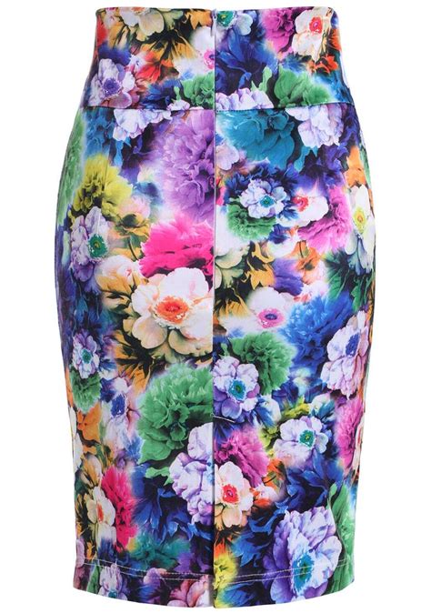 Multicolor Floral Slim Bodycon Skirt Sheinsheinside