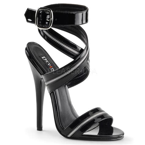 Black Zipper Strap Sandal With 6 Inch Heel Fantasiawear