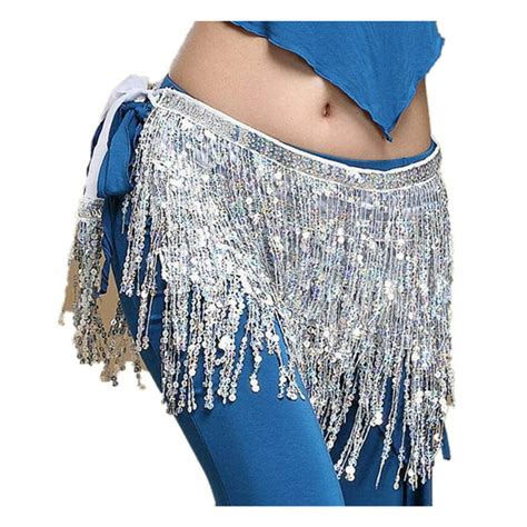 Ruziyoog Women Sequin Belly Dance Skirt Costume Tassel Wrap Skirt Club Mini Skirt Disco Outfits