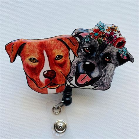 Custom 2 Dogs Badge Reel T Custom Pet Badge Reel Nurse Etsy