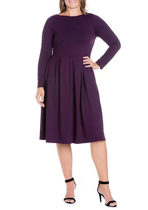 24seven Comfort Apparel Plus Size Long Sleeve Fit And Flare Midi Dress Belk