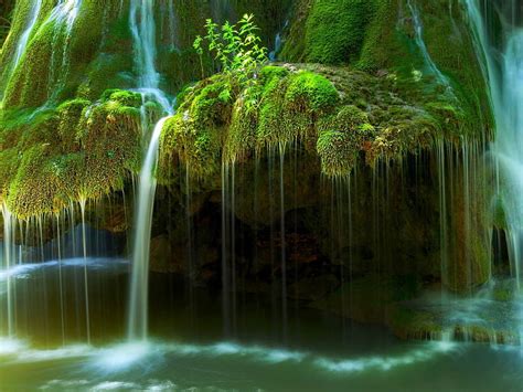 Water Flows Over Moss Covered Rocks Moss Waterfall Nature Water