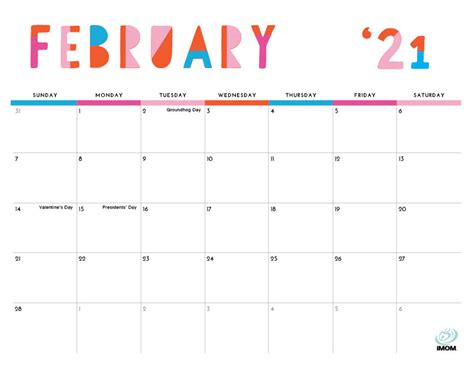 All printable calendar files are in pdf format. 2020 and 2021 Colorful Printable Calendar for Moms - iMom