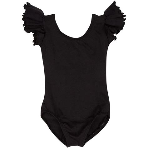 Black Leotard With Flutterruffle Short Sleeve For Toddler And Girls