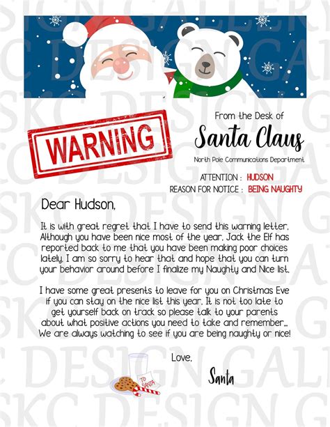 Santa Warning Letter Personalized Naughty Letter From Santa Etsy Uk
